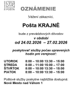 Prevádzkové hodiny POŠTA KRAJNÉ