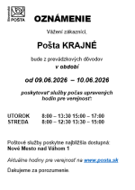 Oznámenie - Pošta Krajné